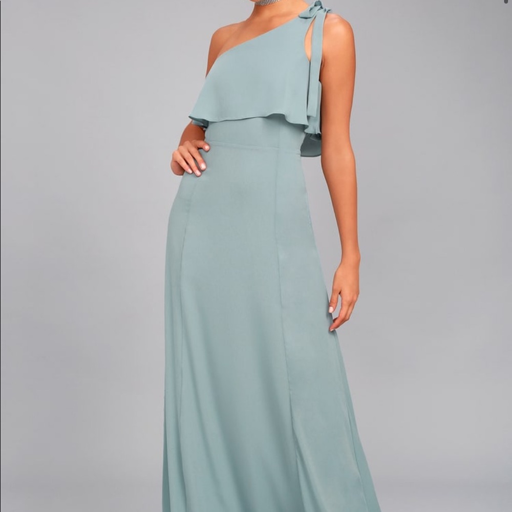 Lulu’s Purpose Dusty Sage One-Shoulder Maxi Dress - Large